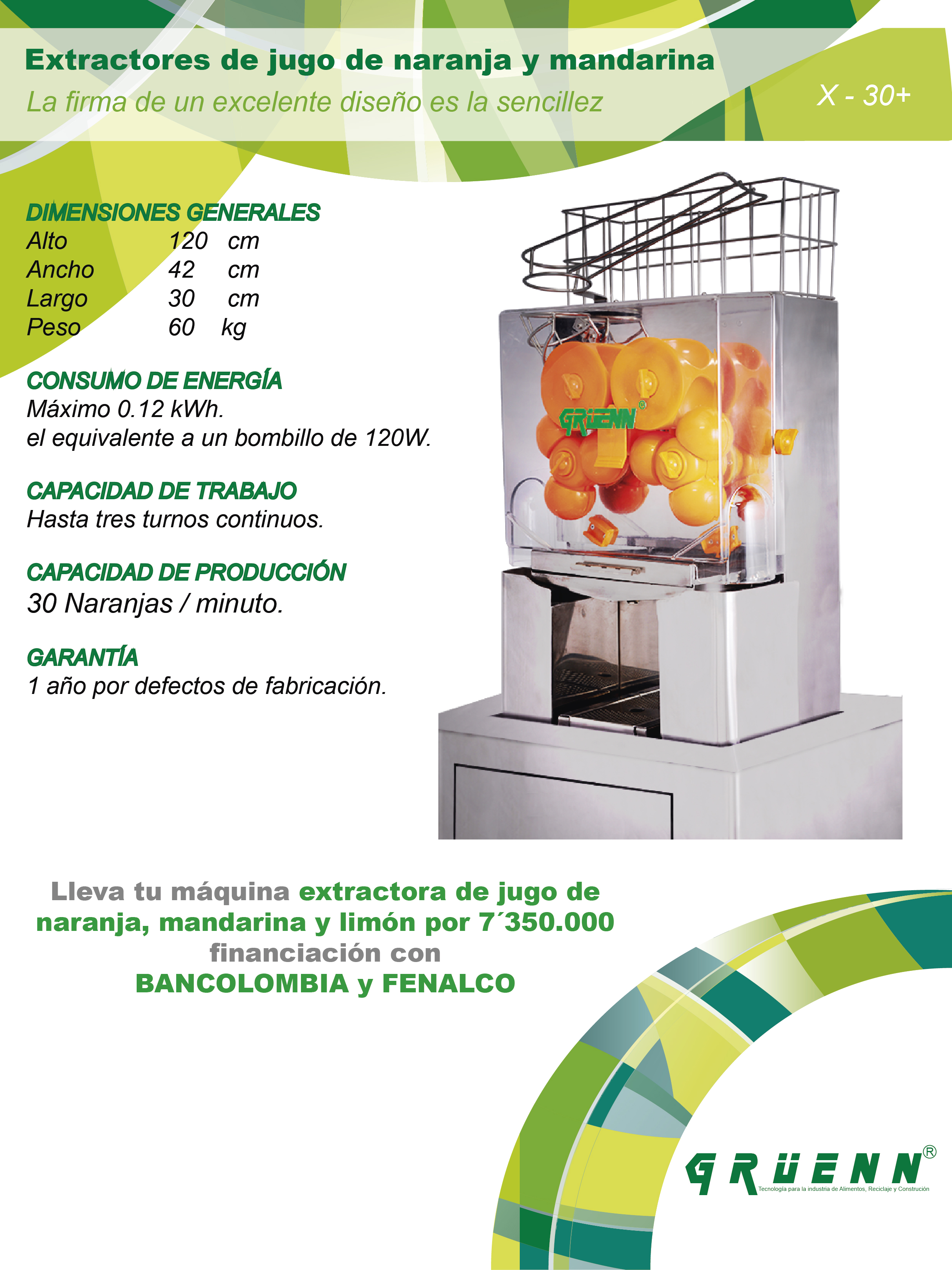 Exprimidores de jugo de naranja y mandarina X30+ - GRUENN SAS